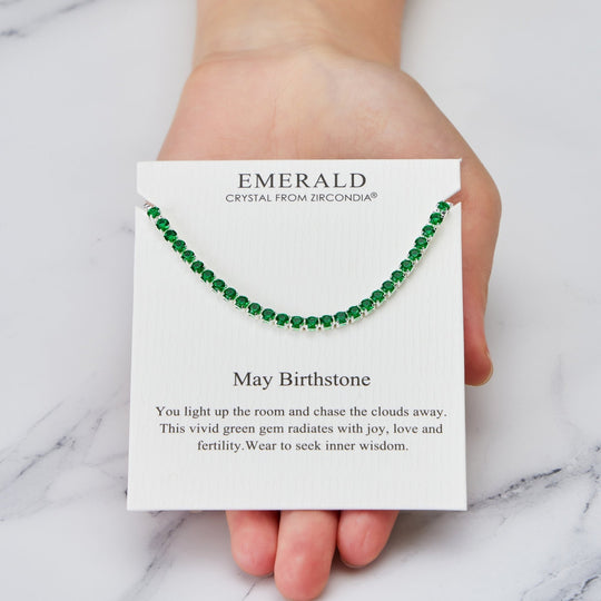 May Birthstone Friendship Bracelet with Emerald Zircondia® Crystals - Philip Jones Jewellery