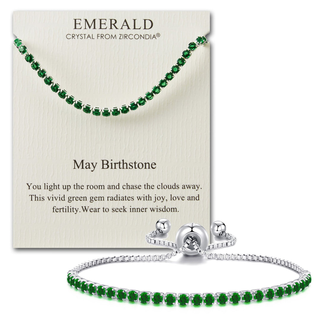 May Birthstone Friendship Bracelet with Emerald Zircondia® Crystals - Philip Jones Jewellery