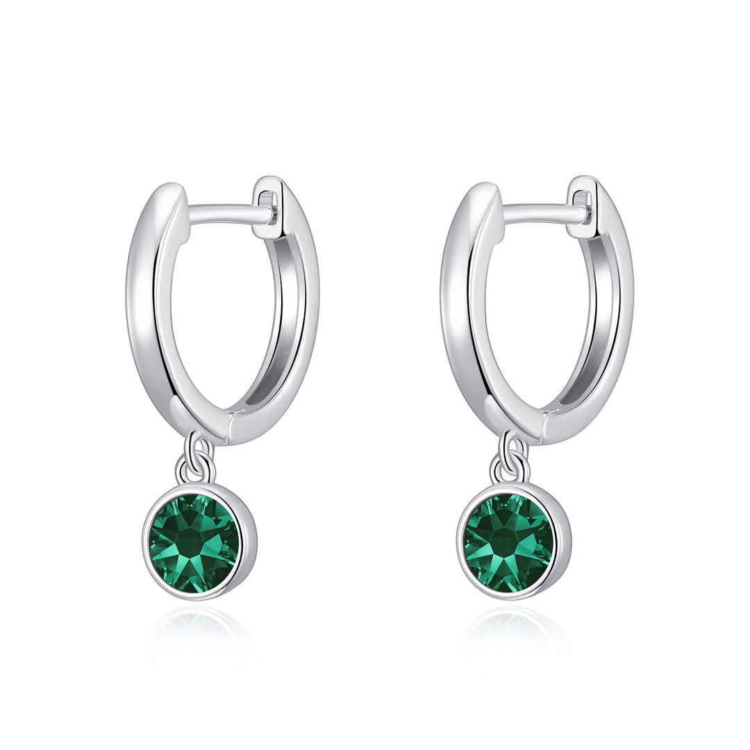 May Birthstone Hoop Earrings Created with Emerald Zircondia® Crystals - Philip Jones Jewellery