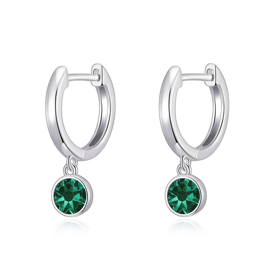 May Birthstone Hoop Earrings Created with Emerald Zircondia® Crystals - Philip Jones Jewellery