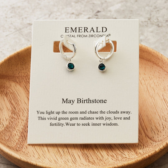 May Birthstone Hoop Earrings Created with Emerald Zircondia® Crystals - Philip Jones Jewellery