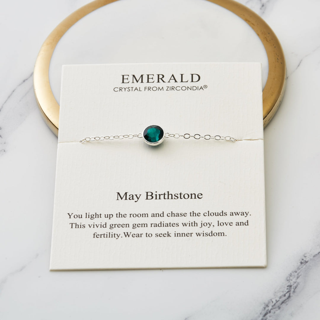 May (Emerald) Birthstone Anklet Created with Zircondia® Crystals - Philip Jones Jewellery