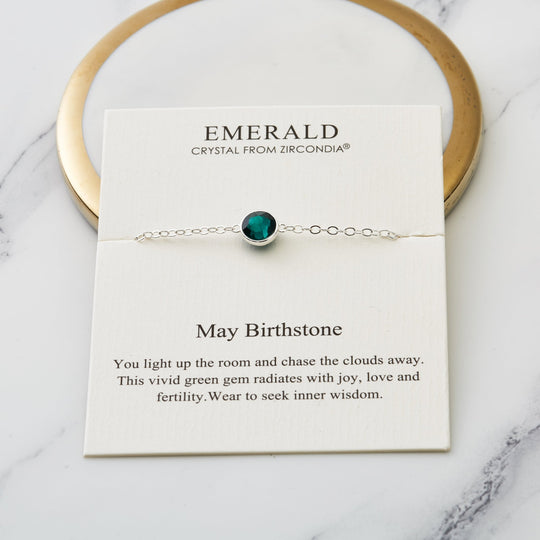 May (Emerald) Birthstone Anklet Created with Zircondia® Crystals - Philip Jones Jewellery