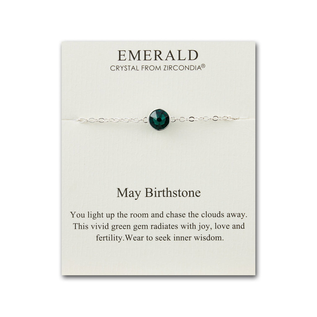 May (Emerald) Birthstone Anklet Created with Zircondia® Crystals - Philip Jones Jewellery