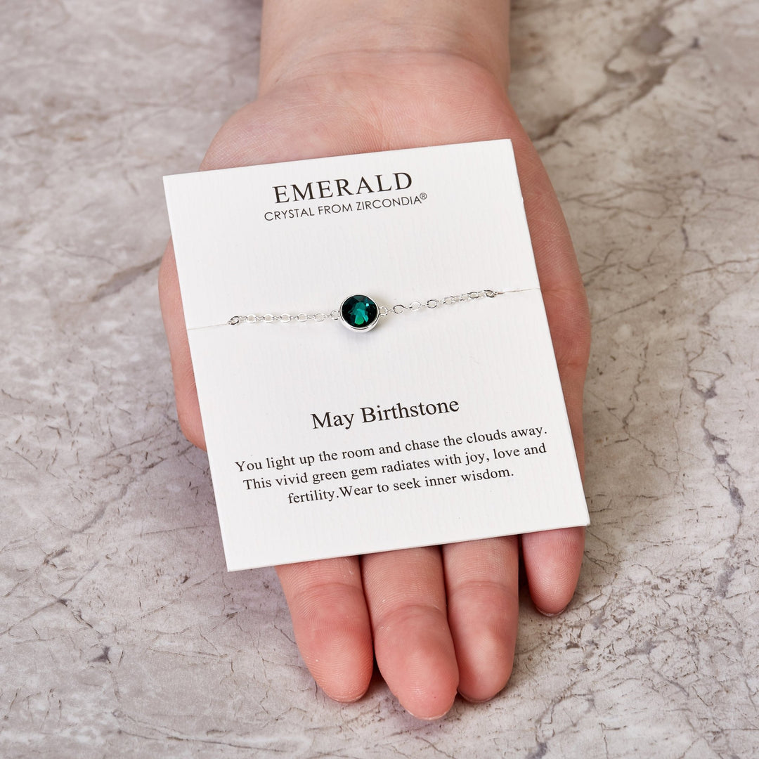 May (Emerald) Birthstone Anklet Created with Zircondia® Crystals - Philip Jones Jewellery