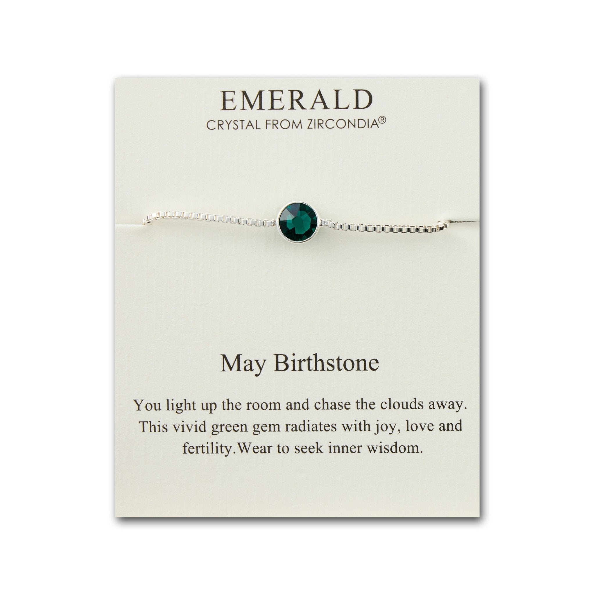 May (Emerald) Birthstone Bracelet Created with Zircondia® Crystals - Philip Jones Jewellery