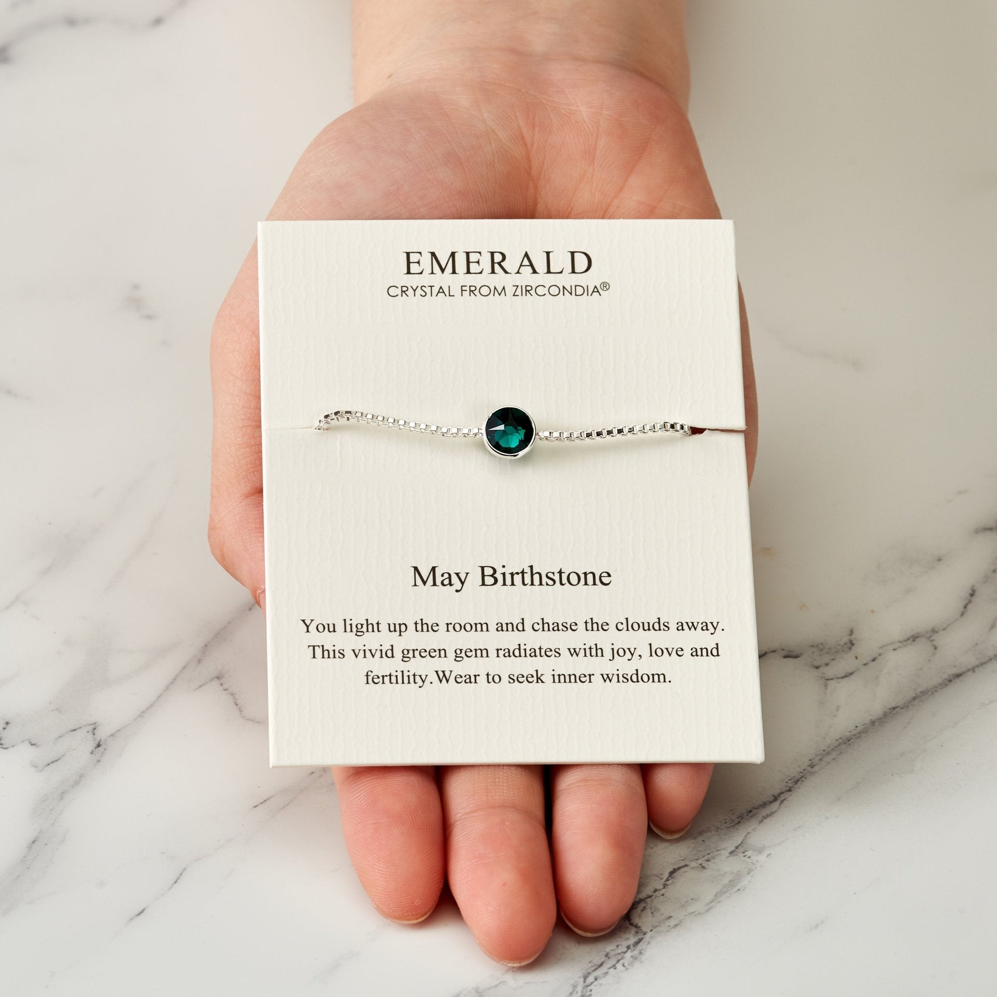 May (Emerald) Birthstone Bracelet Created with Zircondia® Crystals - Philip Jones Jewellery