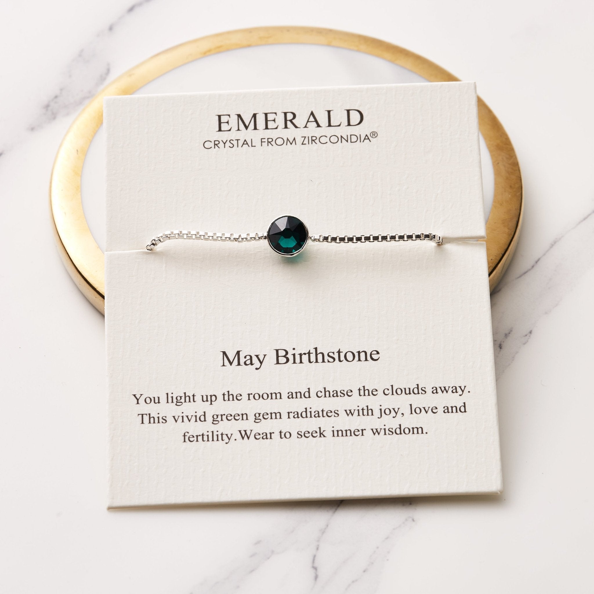 May (Emerald) Birthstone Bracelet Created with Zircondia® Crystals - Philip Jones Jewellery