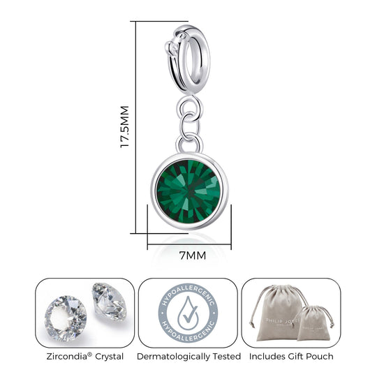 May (Emerald) Birthstone Charm Created with Zircondia® Crystals - Philip Jones Jewellery