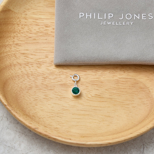 May (Emerald) Birthstone Charm Created with Zircondia® Crystals - Philip Jones Jewellery