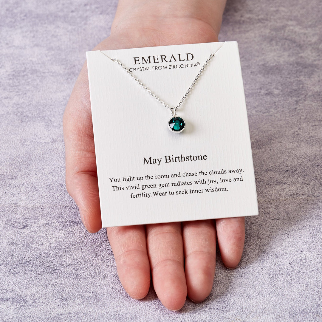 May (Emerald) Birthstone Necklace Created with Zircondia® Crystals - Philip Jones Jewellery