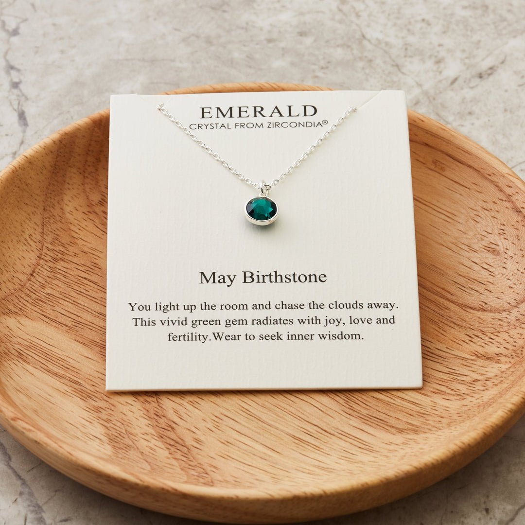 May (Emerald) Birthstone Necklace Created with Zircondia® Crystals - Philip Jones Jewellery