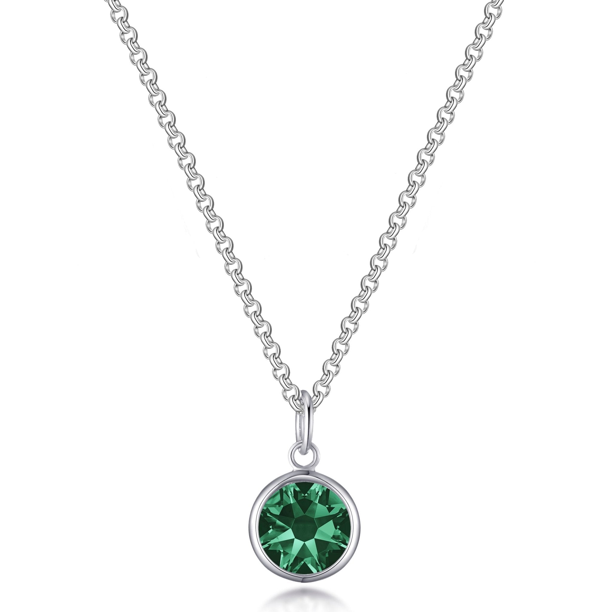 May (Emerald) Birthstone Necklace with Initial Charm (A to Z) Created with Zircondia® Crystals - Philip Jones Jewellery