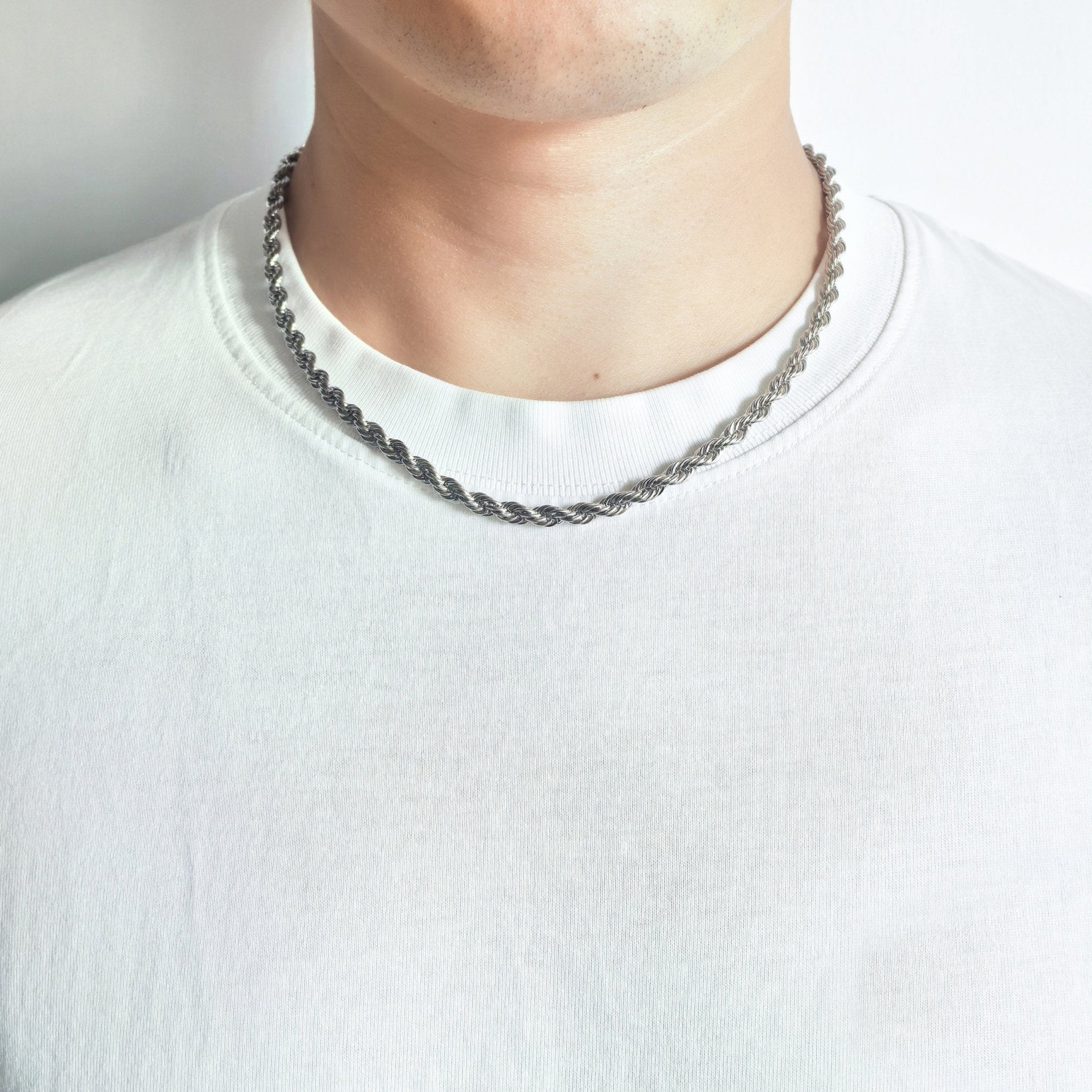 Men's 5mm Stainless Steel 18 - 24 Inch Round Rope Wheat Chain Necklace - Philip Jones Jewellery