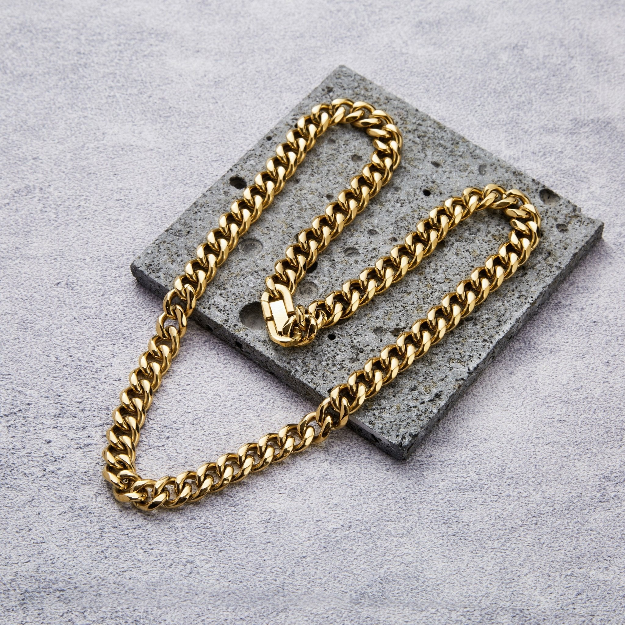 Men's 9mm Gold Plated Steel 18 - 24 Inch Cuban Curb Chain Necklace - Philip Jones Jewellery