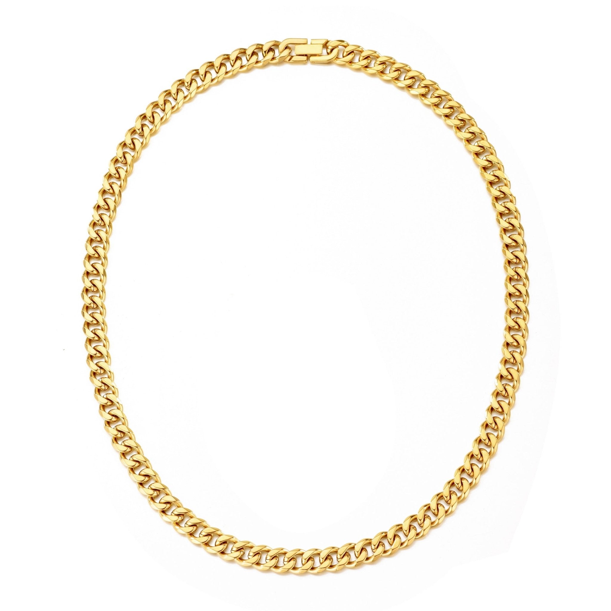 Men's 9mm Gold Plated Steel 18 - 24 Inch Cuban Curb Chain Necklace - Philip Jones Jewellery