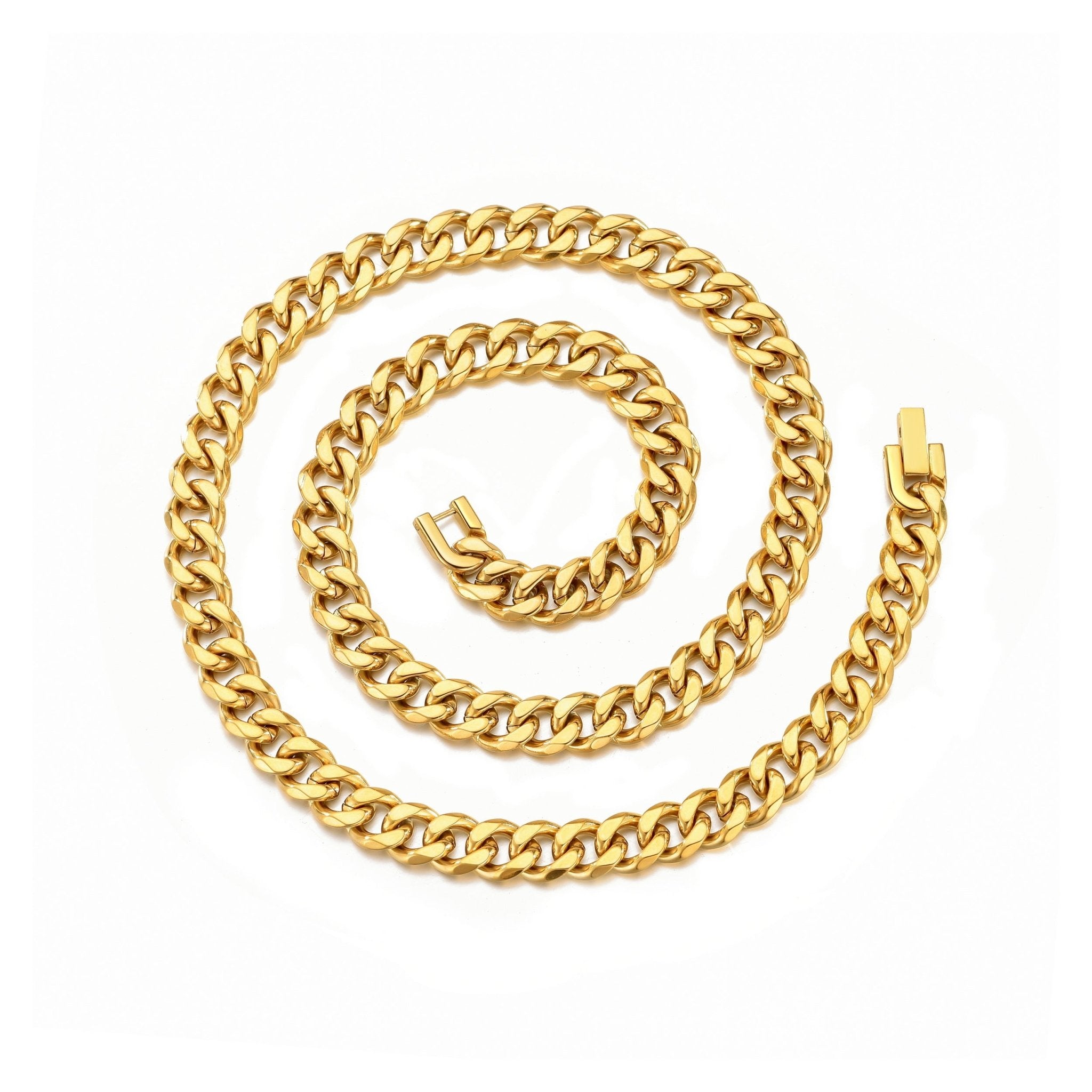 Men's 9mm Gold Plated Steel 18 - 24 Inch Cuban Curb Chain Necklace - Philip Jones Jewellery