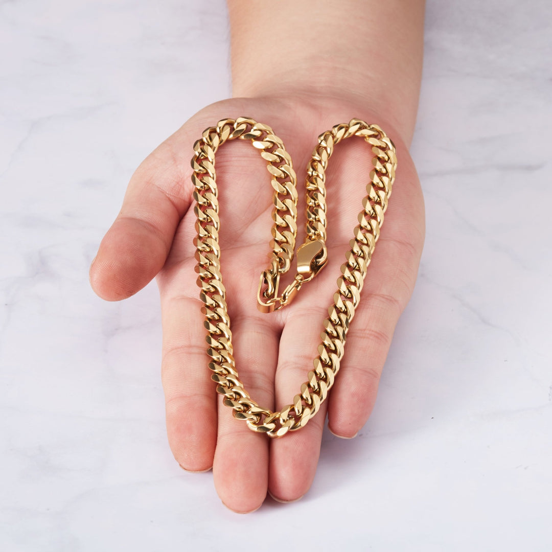 Men's 9mm Gold Plated Steel 22 Inch Cuban Curb Chain Necklace with Lobster Clasp - Philip Jones Jewellery