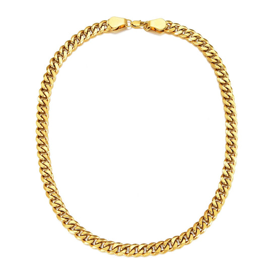 Men's 9mm Gold Plated Steel 22 Inch Cuban Curb Chain Necklace with Lobster Clasp - Philip Jones Jewellery