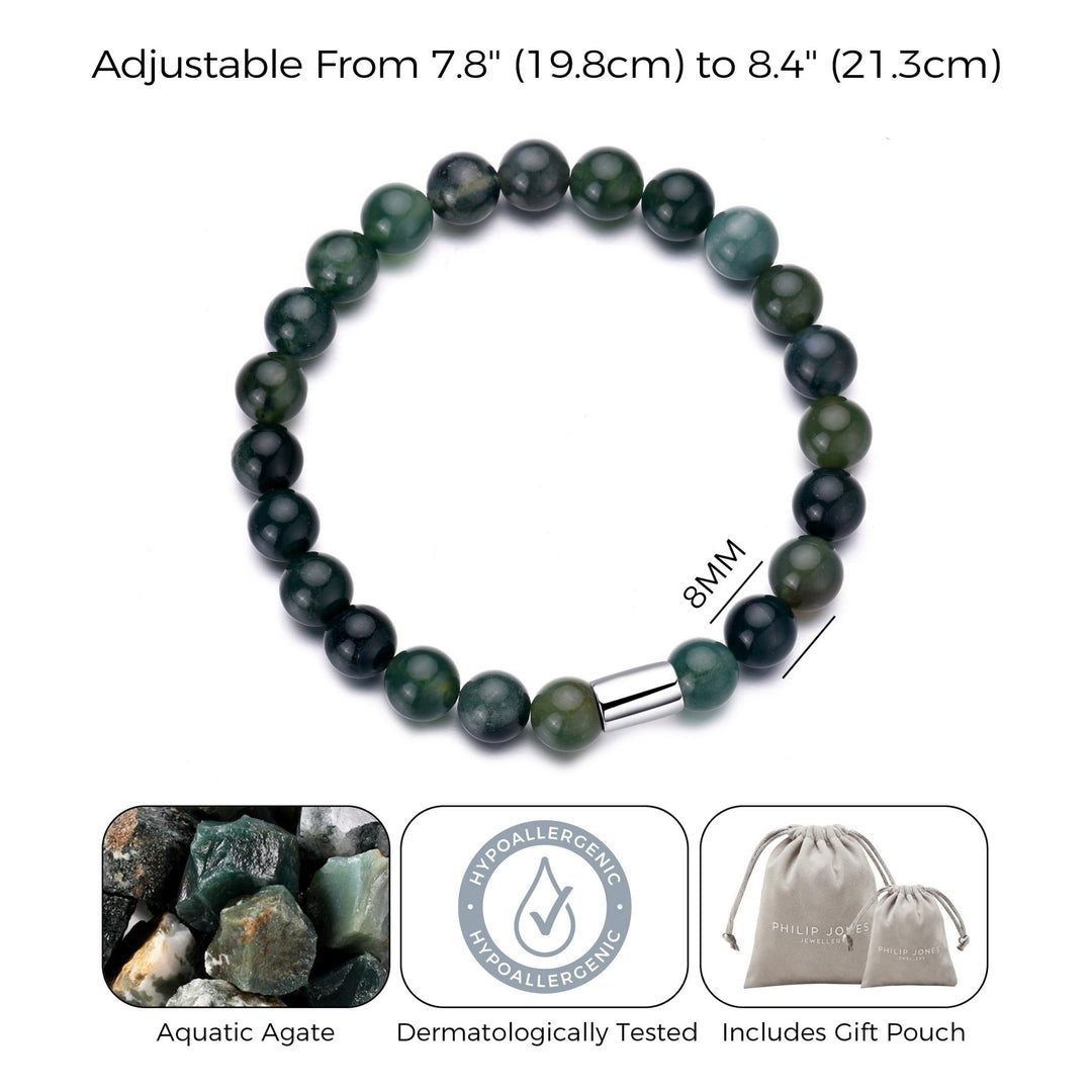 Men's Aquatic Agate Gemstone Stretch Bracelet - Philip Jones Jewellery