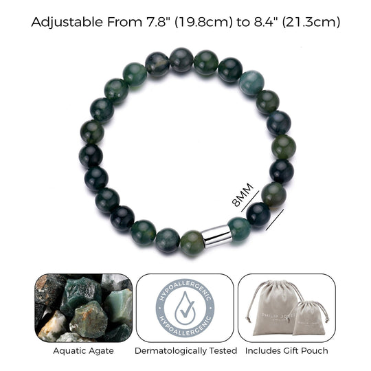 Men's Aquatic Agate Gemstone Stretch Bracelet - Philip Jones Jewellery