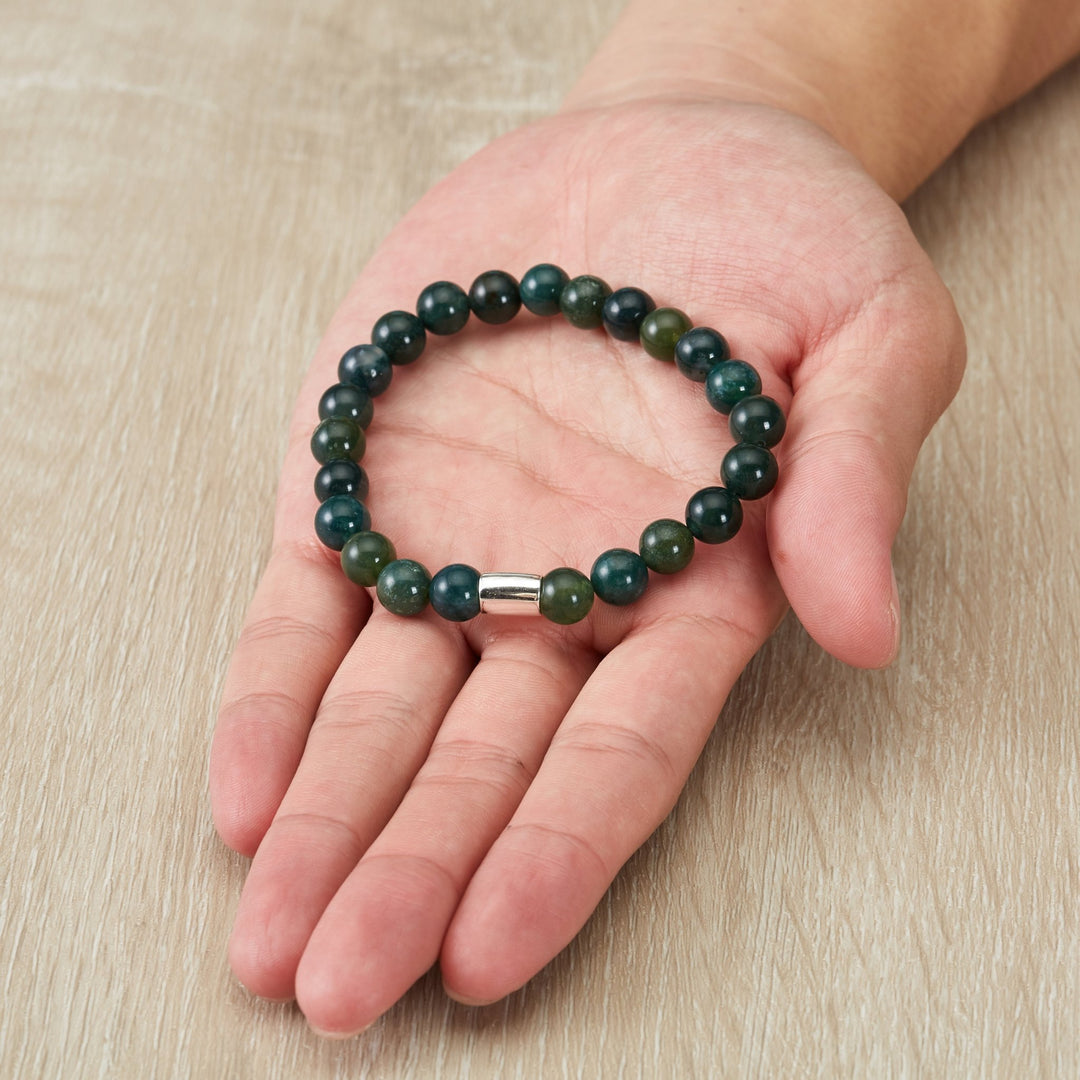 Men's Aquatic Agate Gemstone Stretch Bracelet - Philip Jones Jewellery