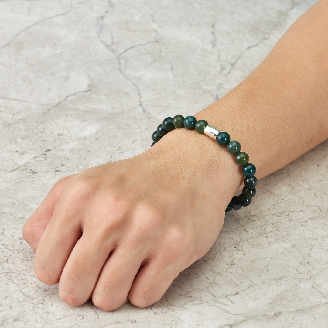 Men's Aquatic Agate Gemstone Stretch Bracelet - Philip Jones Jewellery