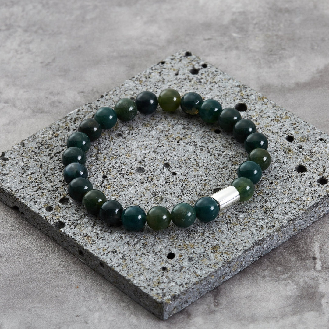 Men's Aquatic Agate Gemstone Stretch Bracelet - Philip Jones Jewellery