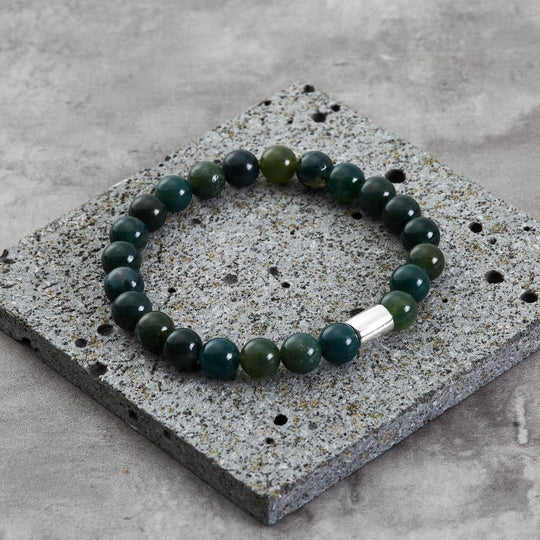 Men's Aquatic Agate Gemstone Stretch Bracelet - Philip Jones Jewellery