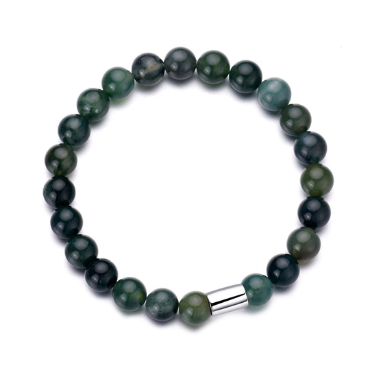 Men's Aquatic Agate Gemstone Stretch Bracelet - Philip Jones Jewellery