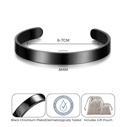 Men's Black Stainless Steel Cuff Bracelet - Philip Jones Jewellery