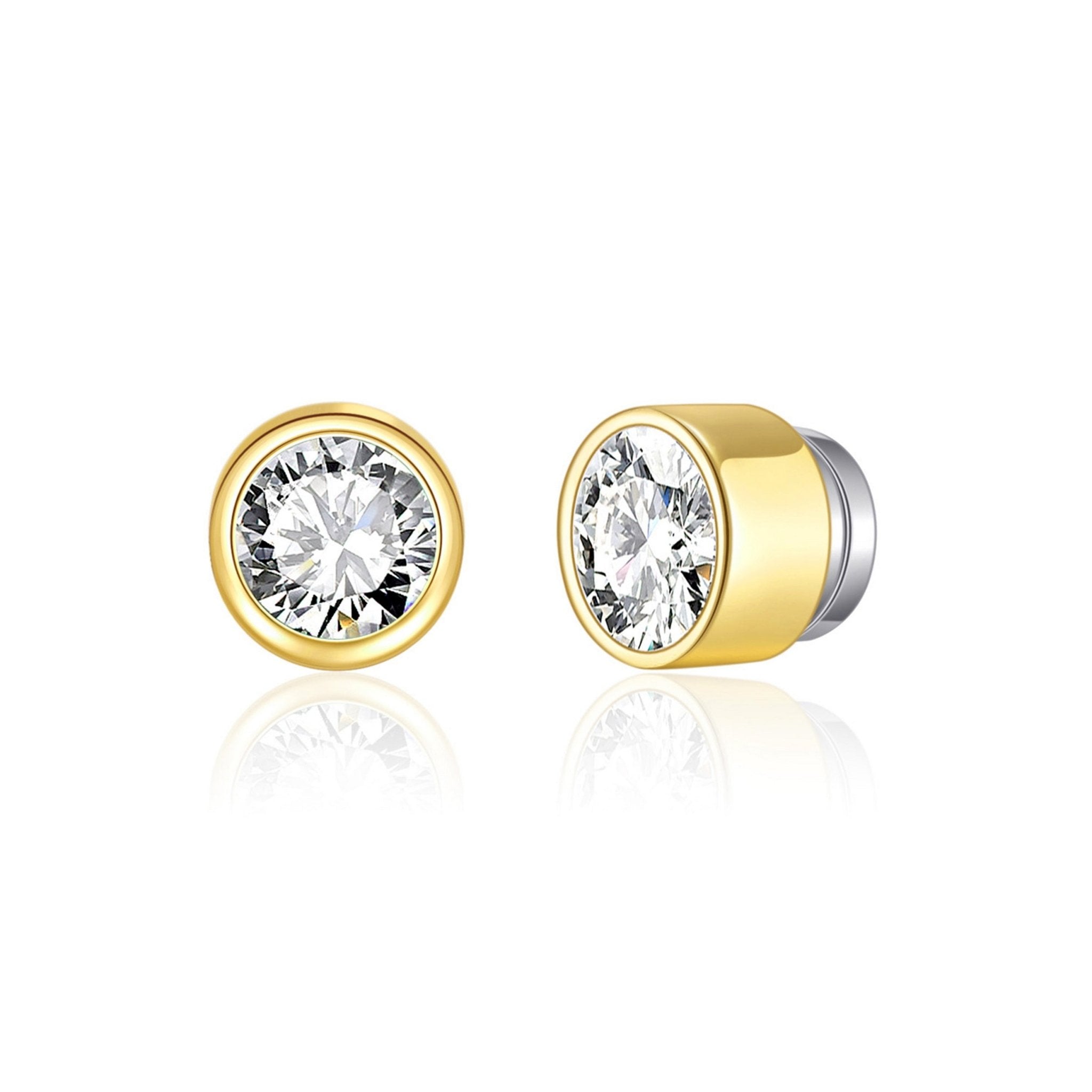 Men's Gold Plated 6mm Magnetic Clip On Earrings Created with Zircondia® Crystals - Philip Jones Jewellery