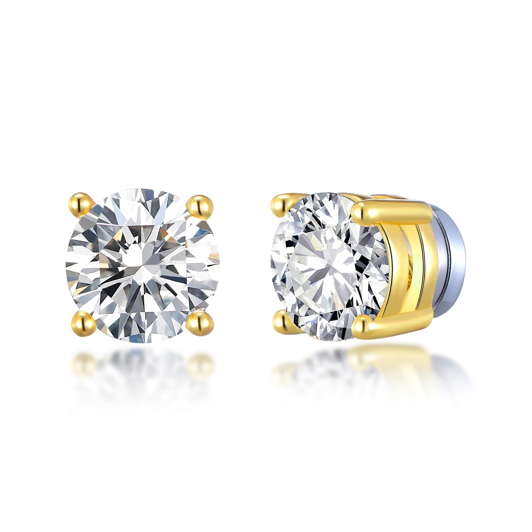 Men's Gold Plated Round Magnetic Clip On Stud Earrings Created with Zircondia® Crystals - Philip Jones Jewellery