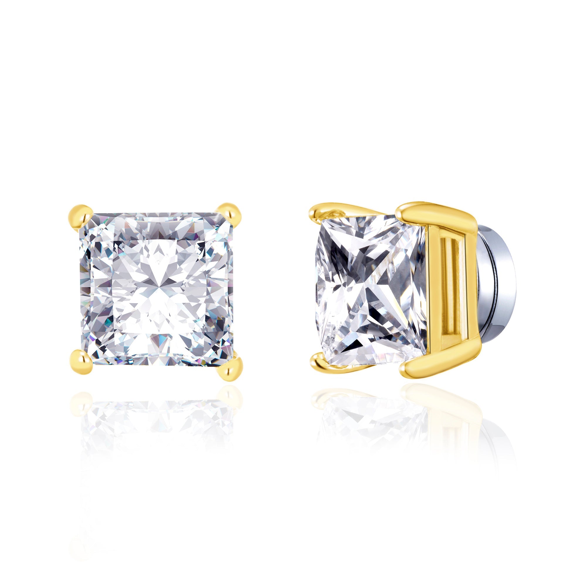 Men's Gold Plated Square Magnetic Clip On Stud Earrings Created with Zircondia® Crystals - Philip Jones Jewellery