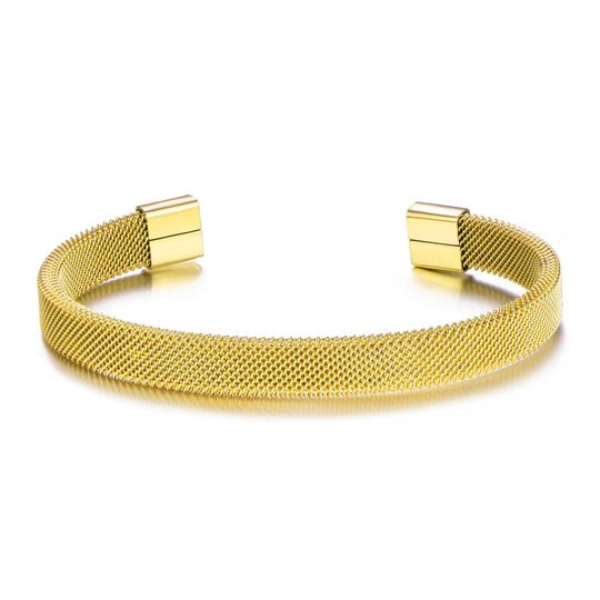 Men's Gold Plated Stainless Steel Mesh Cuff Bracelet - Philip Jones Jewellery