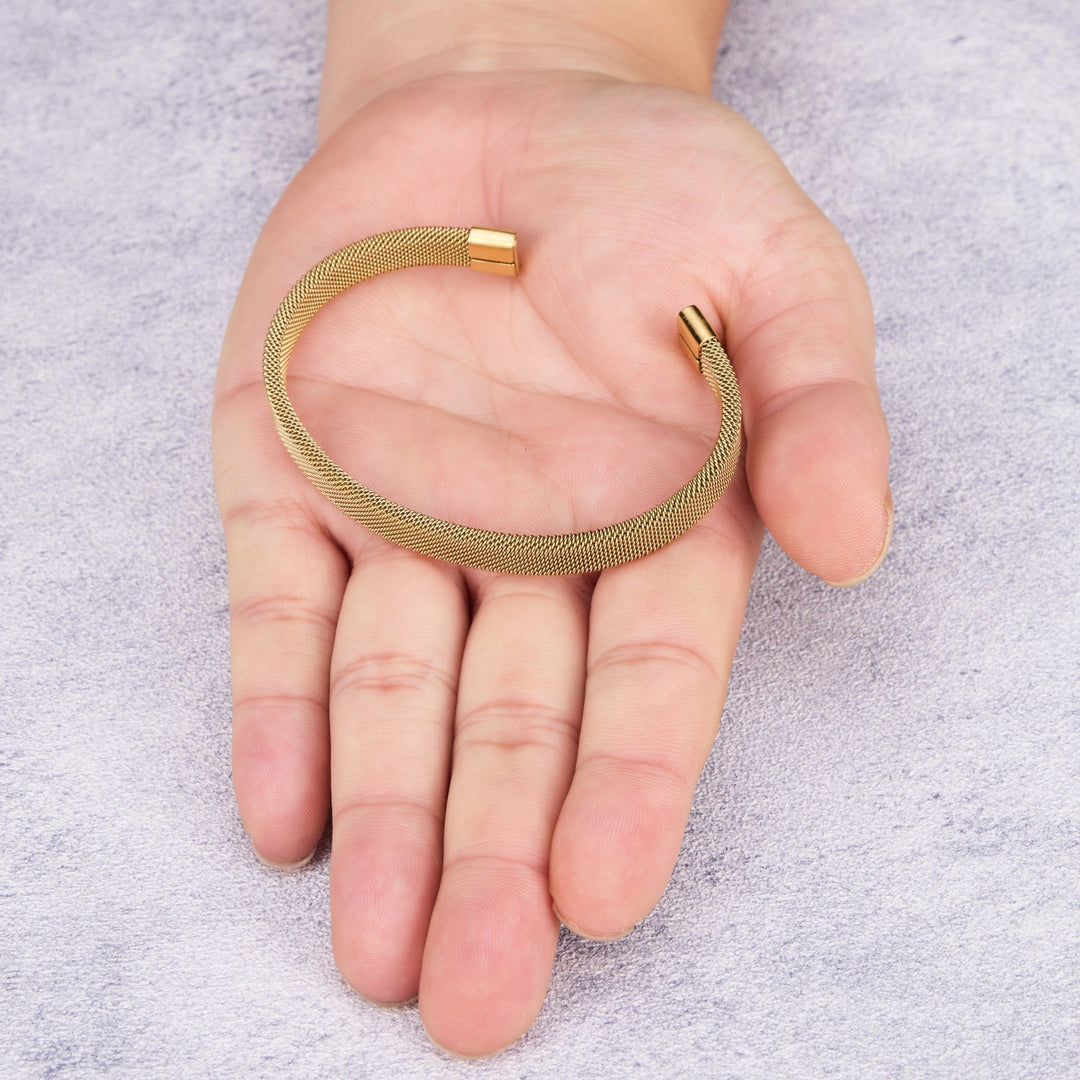 Men's Gold Plated Stainless Steel Mesh Cuff Bracelet - Philip Jones Jewellery