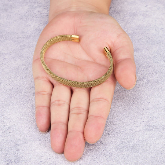 Men's Gold Plated Stainless Steel Mesh Cuff Bracelet - Philip Jones Jewellery