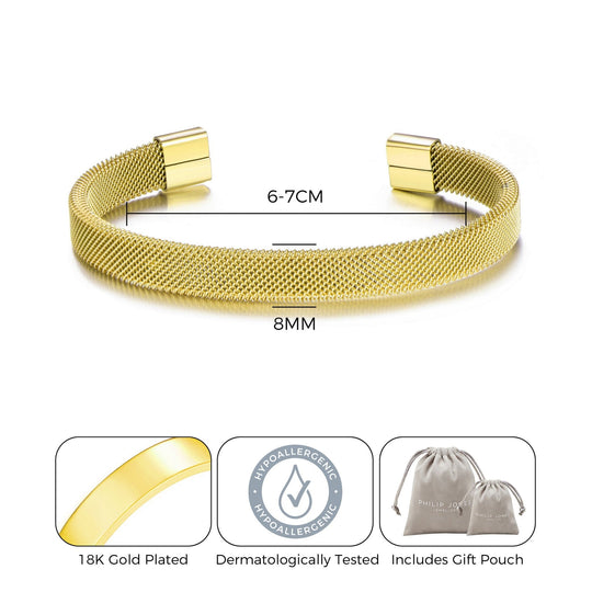 Men's Gold Plated Stainless Steel Mesh Cuff Bracelet - Philip Jones Jewellery