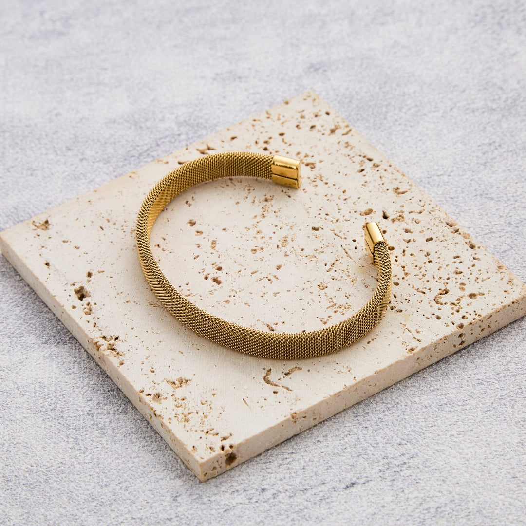 Men's Gold Plated Stainless Steel Mesh Cuff Bracelet - Philip Jones Jewellery