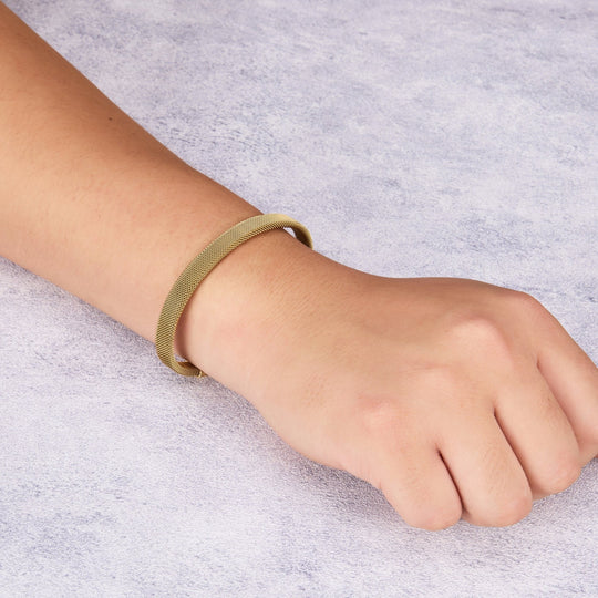 Men's Gold Plated Stainless Steel Mesh Cuff Bracelet - Philip Jones Jewellery