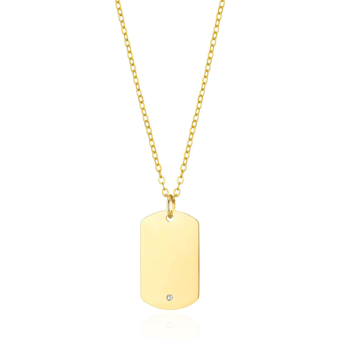 Men's Gold Plated Steel Dog Tag Necklace Created with Zircondia® Crystals - Philip Jones Jewellery
