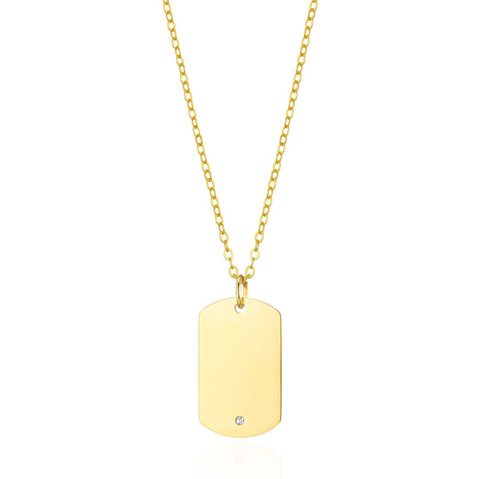 Men's Gold Plated Steel Dog Tag Necklace Created with Zircondia® Crystals - Philip Jones Jewellery