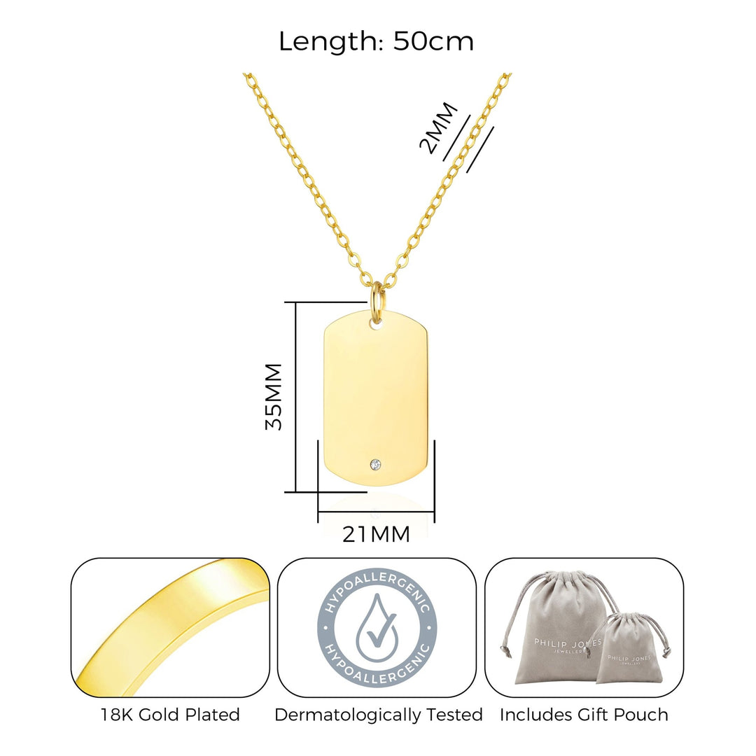 Men's Gold Plated Steel Dog Tag Necklace Created with Zircondia® Crystals - Philip Jones Jewellery