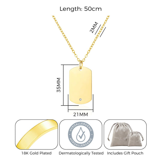 Men's Gold Plated Steel Dog Tag Necklace Created with Zircondia® Crystals - Philip Jones Jewellery