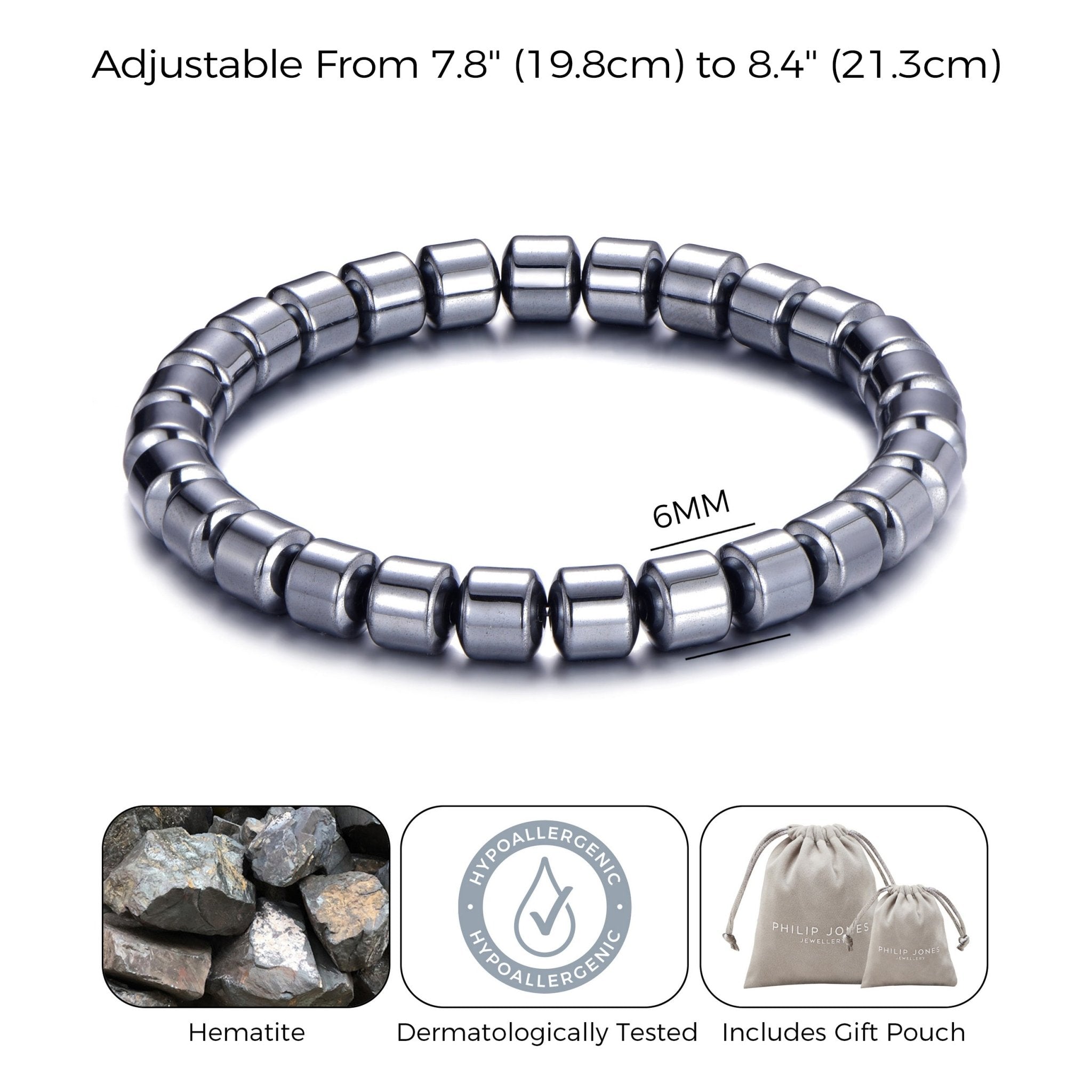 Men's Hematite Stretch Bracelet - Philip Jones Jewellery