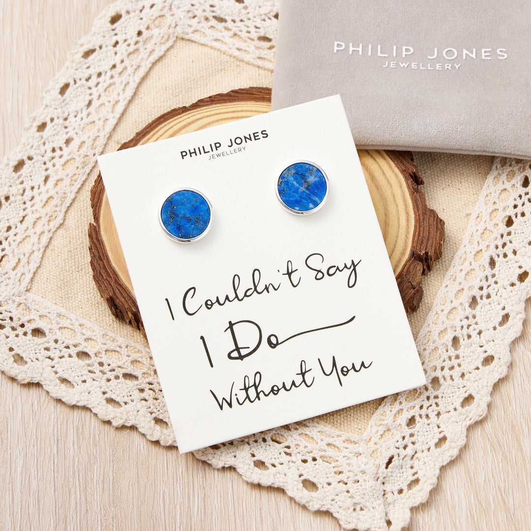 Men's I Couldn't Say I Do Without You Lapis Gemstone Wedding Cufflinks