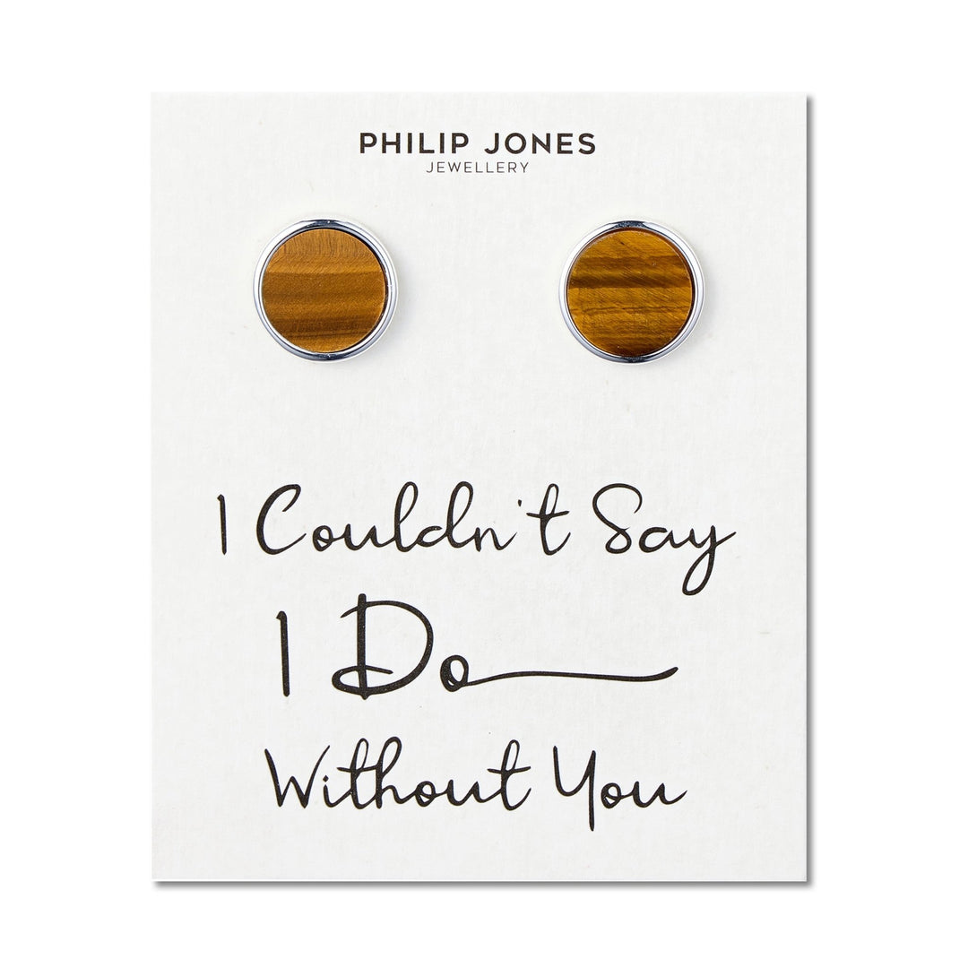 Men's I Couldn't Say I Do Without You Tigers Eye Gemstone Wedding Cufflinks - Philip Jones