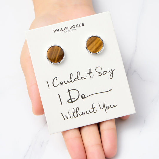 Men's I Couldn't Say I Do Without You Tigers Eye Gemstone Wedding Cufflinks
