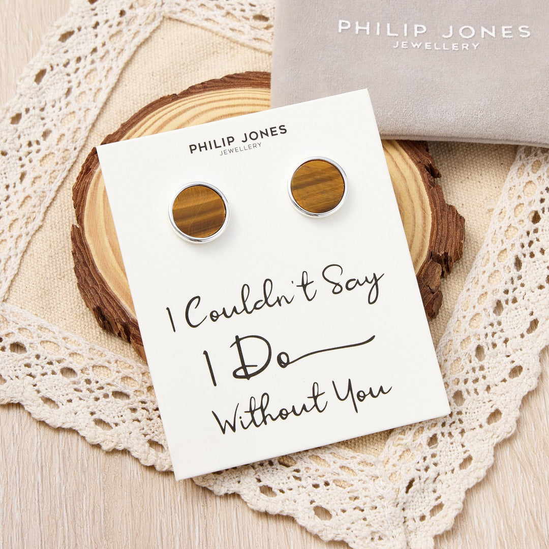 Men's I Couldn't Say I Do Without You Tigers Eye Gemstone Wedding Cufflinks