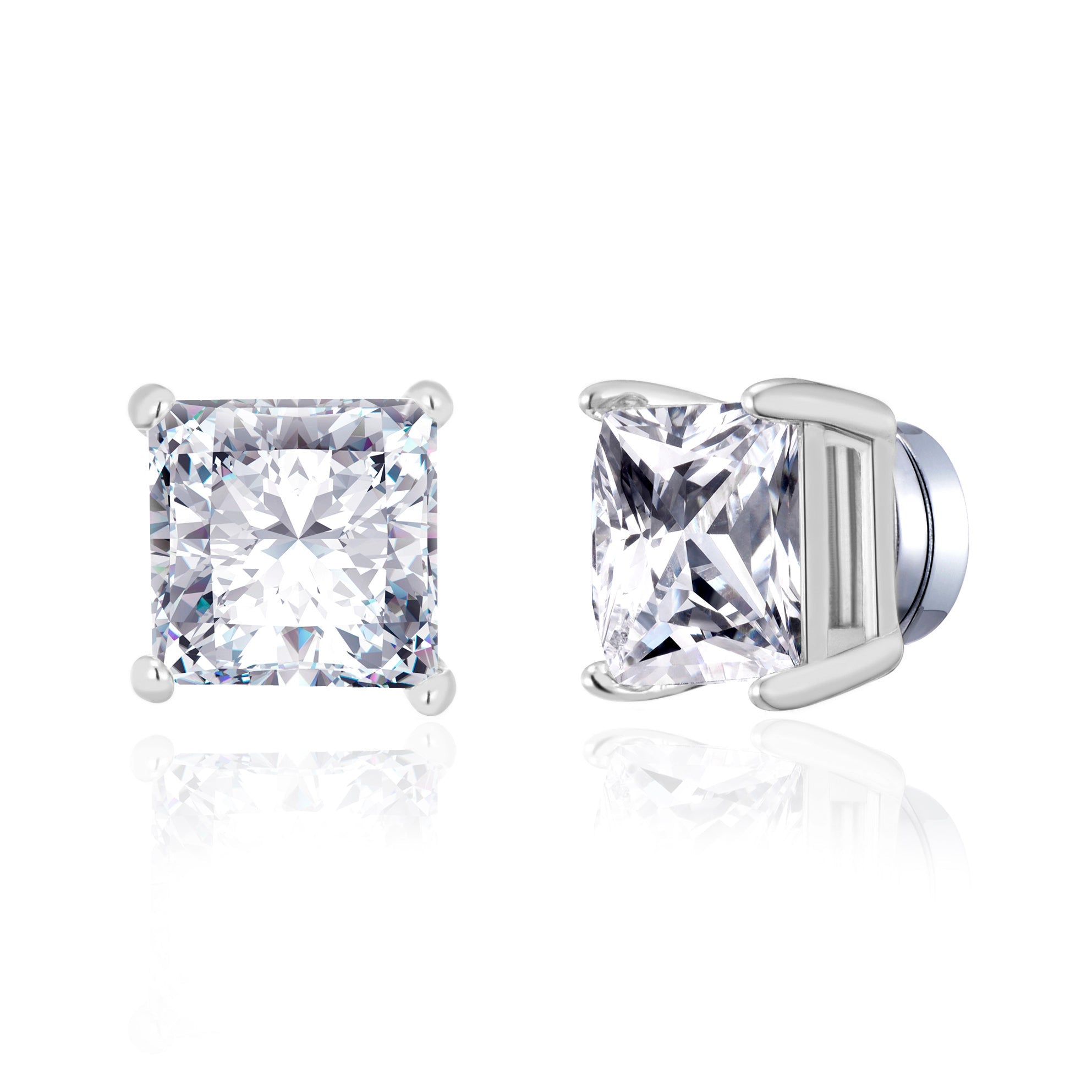 Men's Silver Plated Square Magnetic Clip On Stud Earrings Created with Zircondia® Crystals - Philip Jones Jewellery